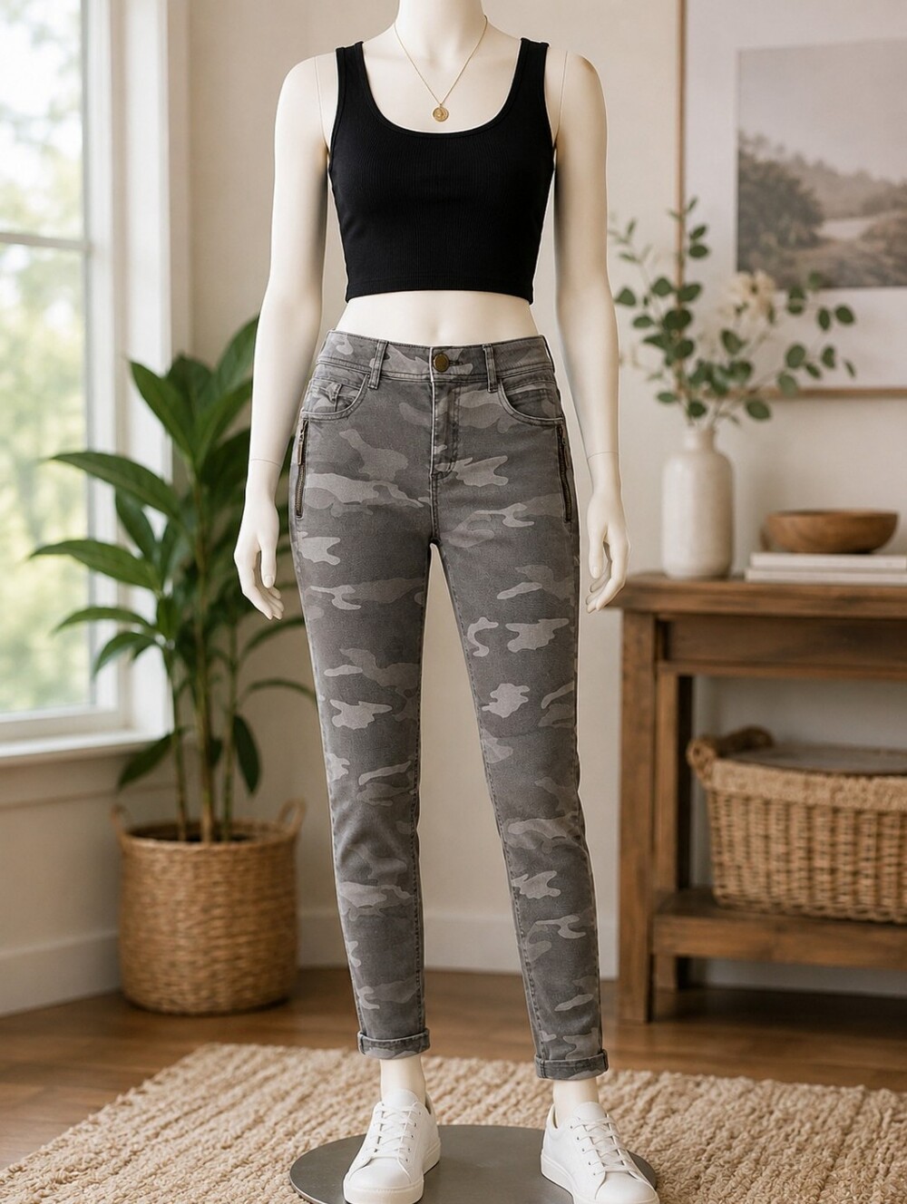DEMocracy Ab Solution Gray Camo Skinny Pants Sz 8
